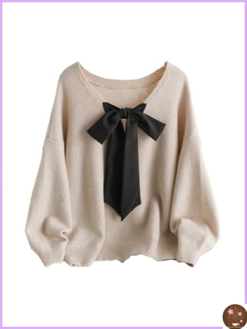 Women's Plus Size Bowknot V Neck Pullover Sweater Loose Fit